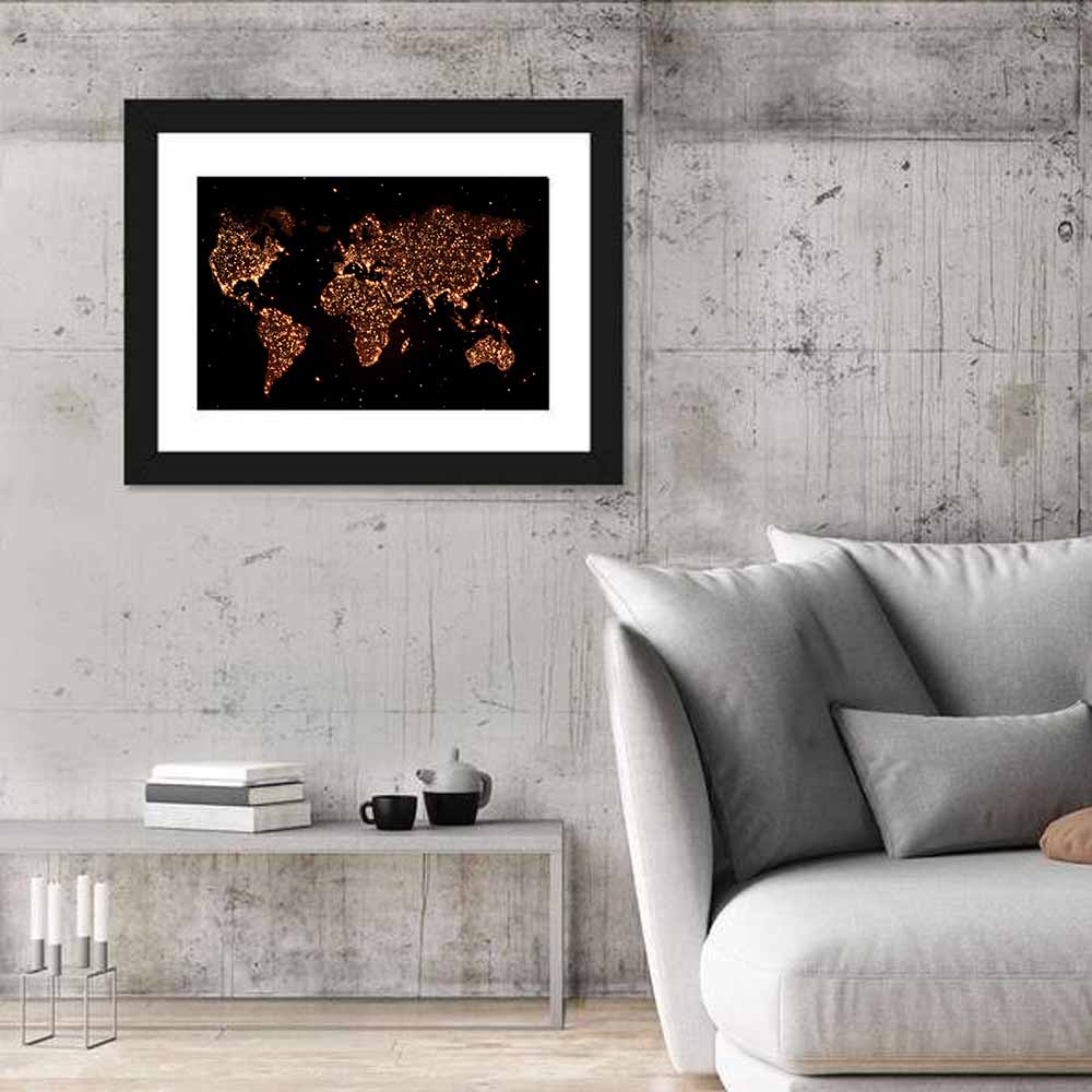 World Map Night Lights Wall Art