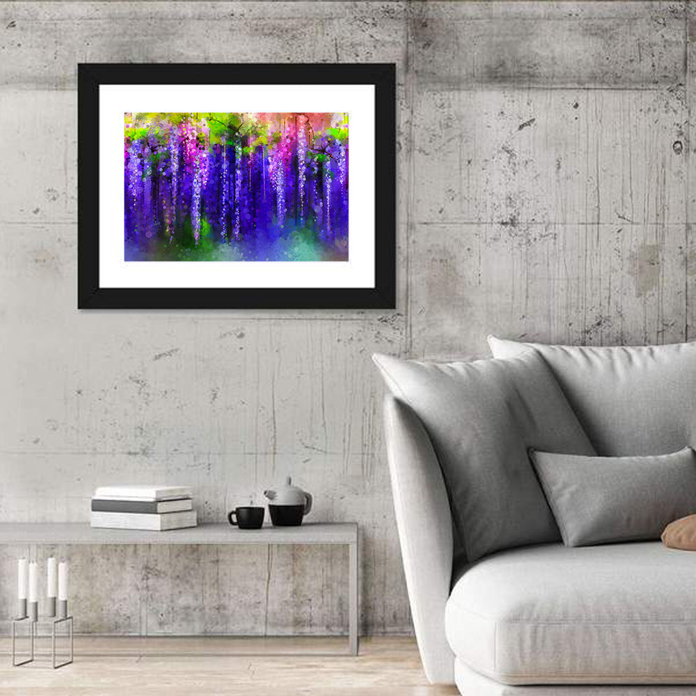 Dreamy Wisteria Vines Wall Art in a room, landscape