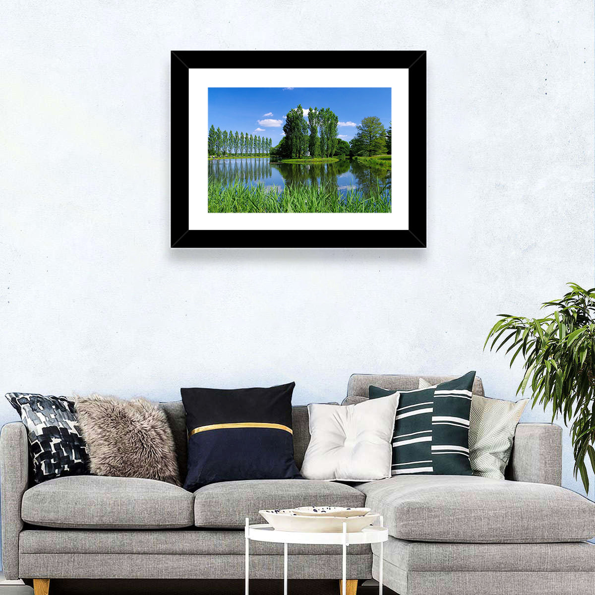 Woerlitz Rousseau Island Reflection Wall Art in a room, landscape