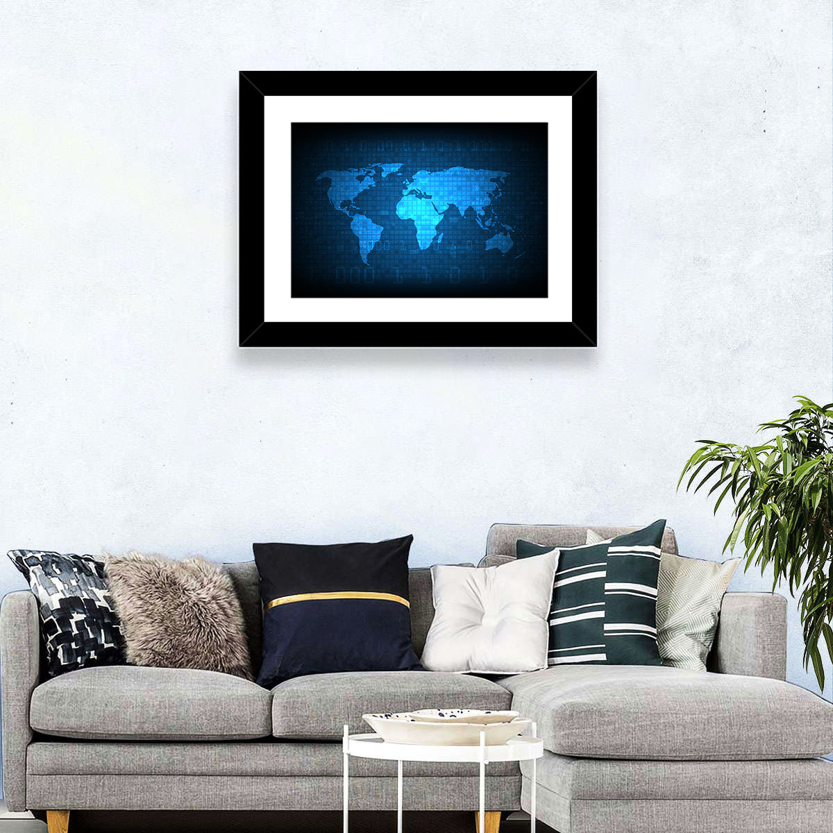 Binary Grid World Map Wall Art