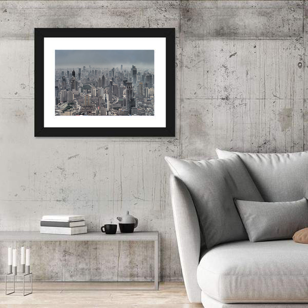 Shanghai Layered Skyline Wall Art in a room, landscape