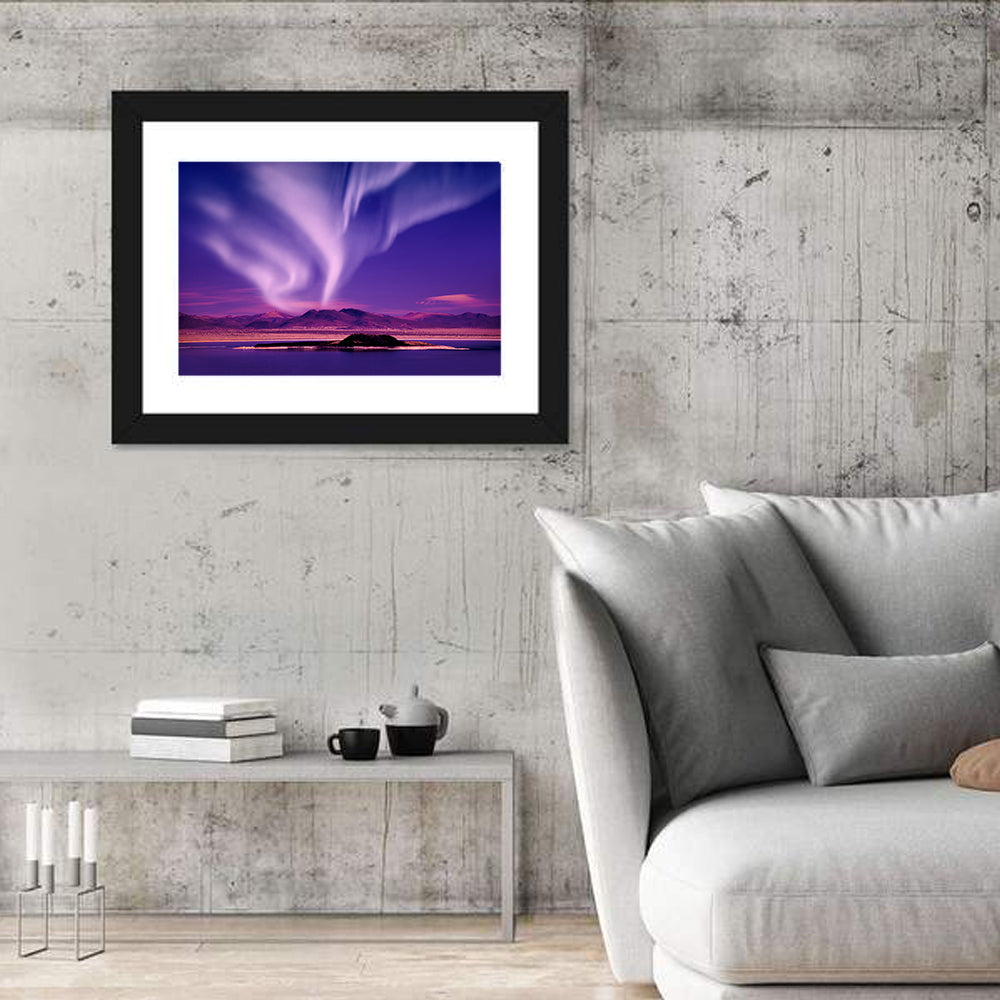 Northern Lights Over Island Wall Art in a room, landscape