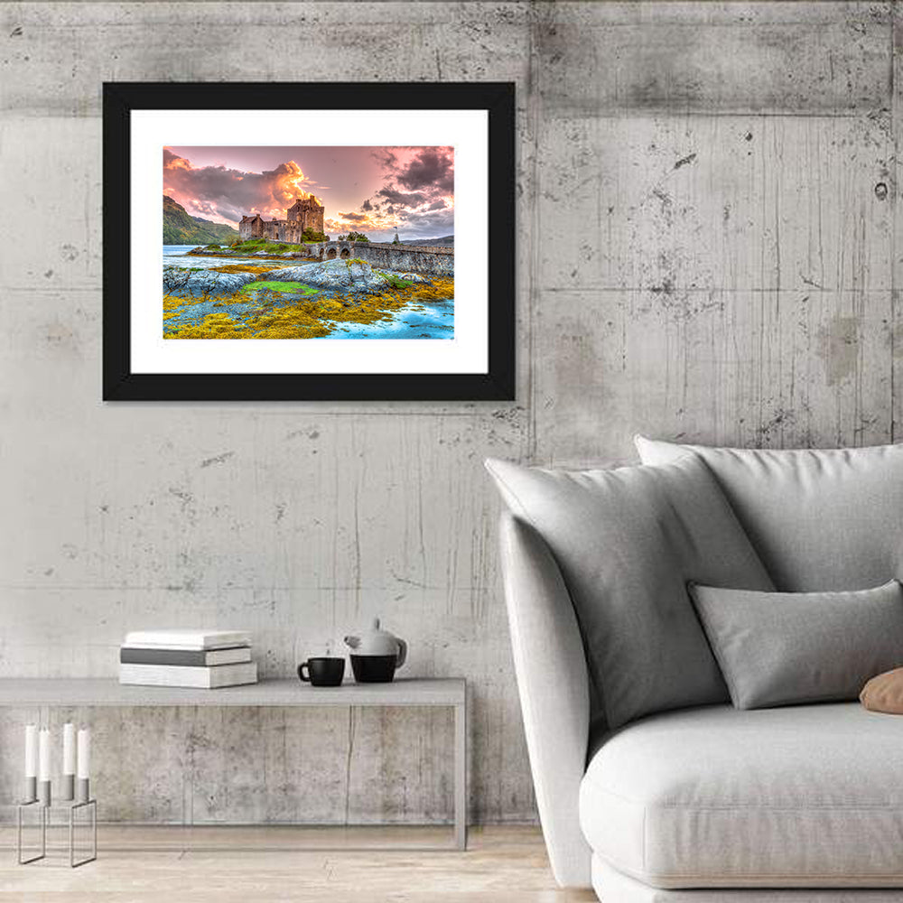Eilean Donan Castle at Sunset Wall Art in a room, landscape