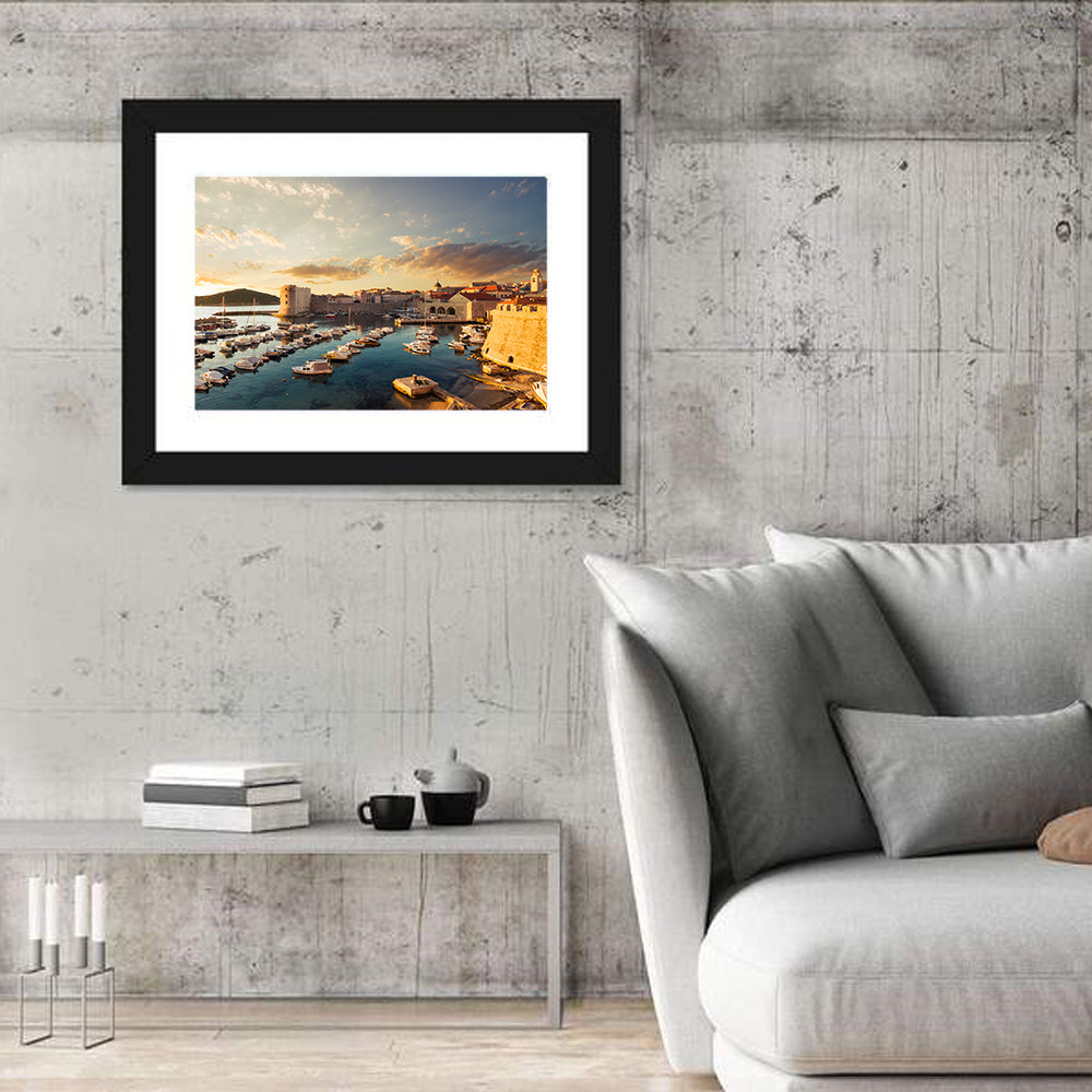 Dubrovnik Old Port at Golden Hour Wall Art in a room, landscape