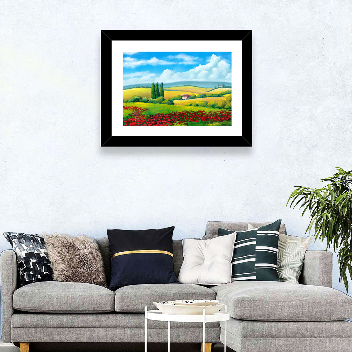 Tuscan Poppy Field Wall Art in a room, landscape