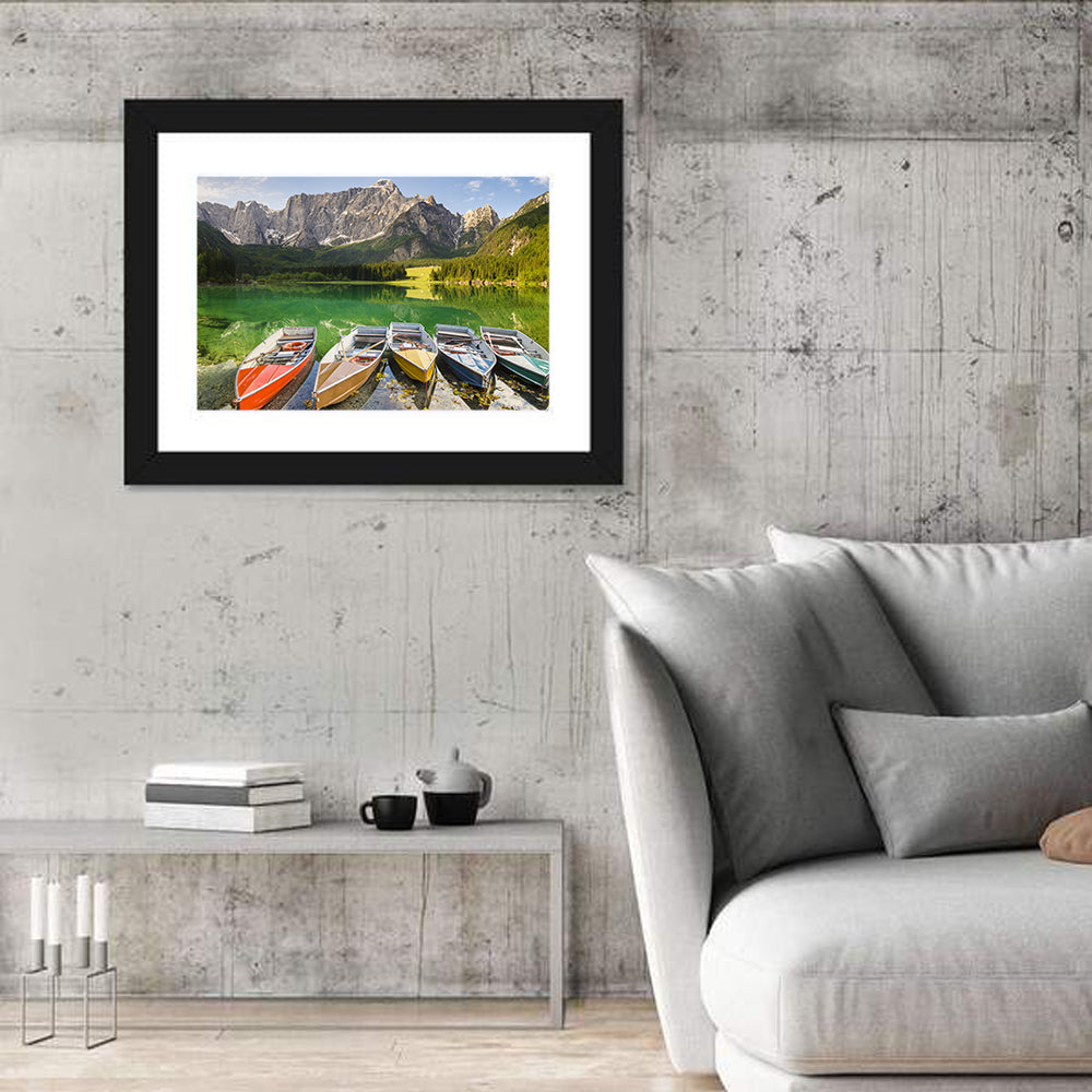 Five Boats at Lago Superiore Di Fusine Wall Art