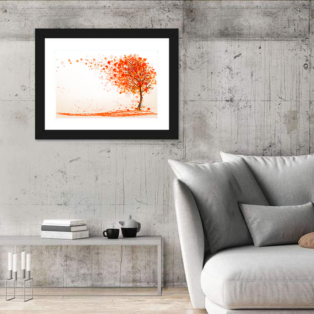 Autumn Tree with Falling Leaves Wall Art