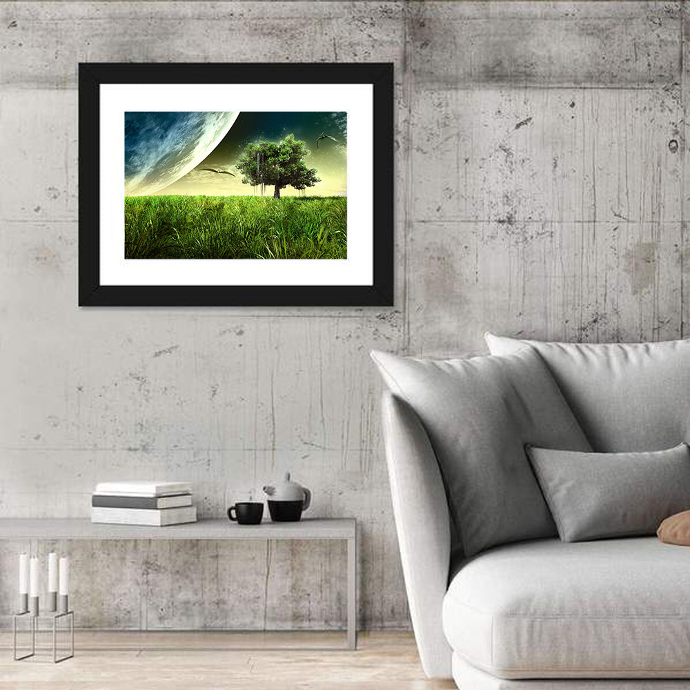Alien Meadow Under a Giant Planet Wall Art