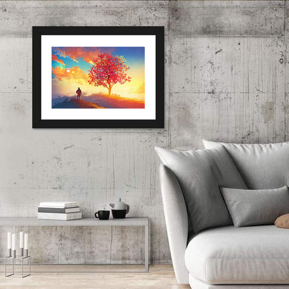 Autumn Tree with Silhouettes Wall Art