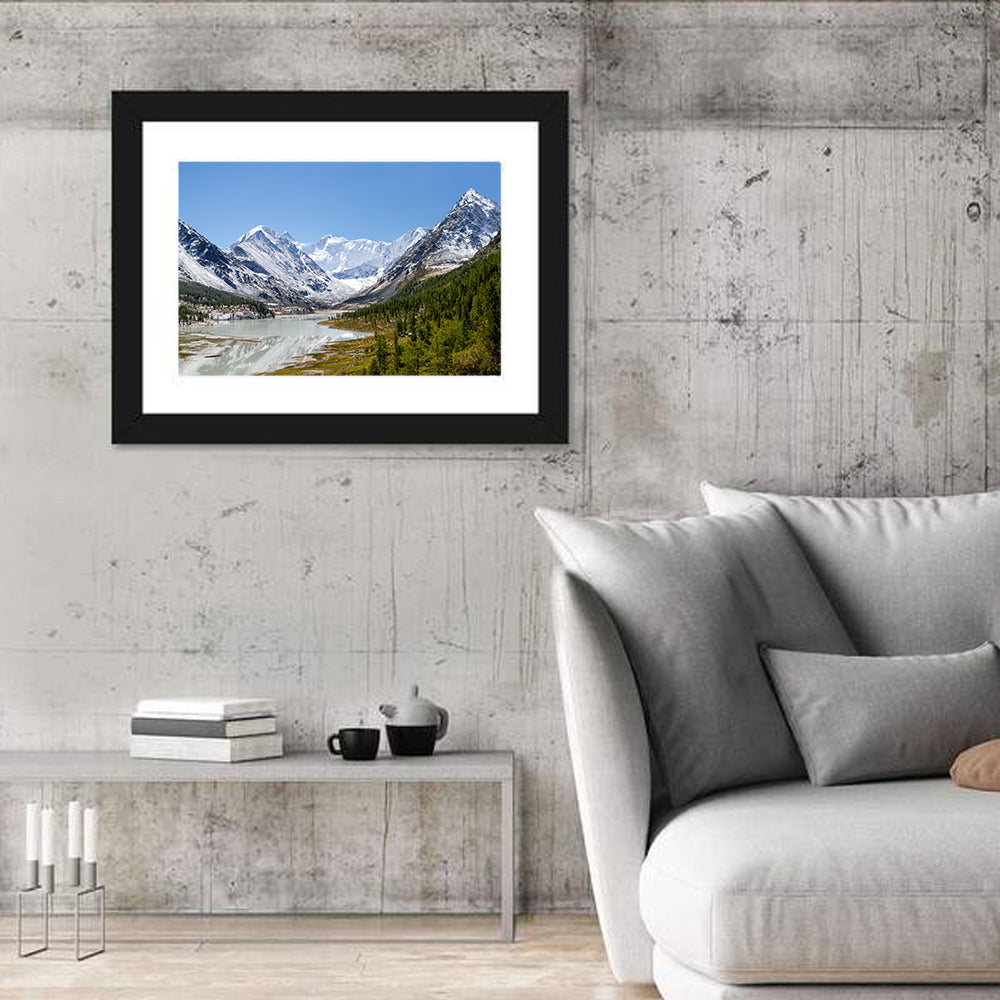 Akkem Lake Reflection Wall Art in a room, landscape