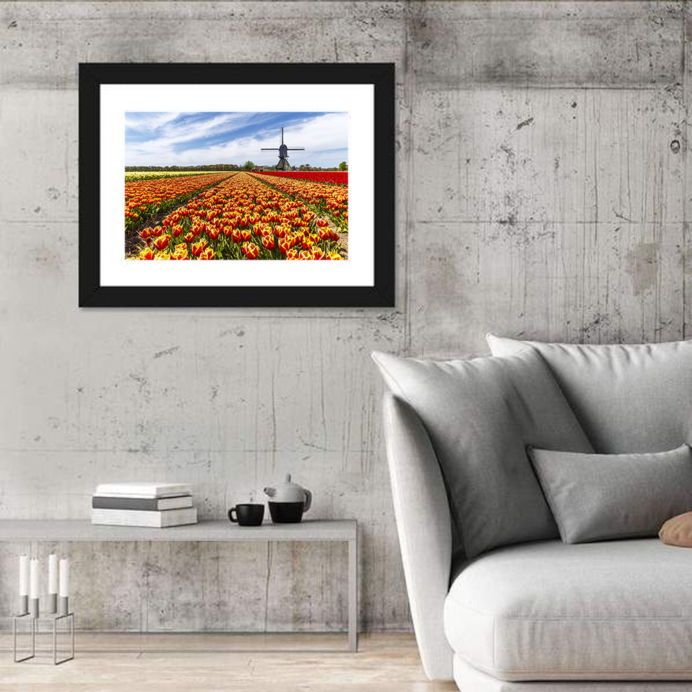 Windmill in Tulip Farm Field Wall Art