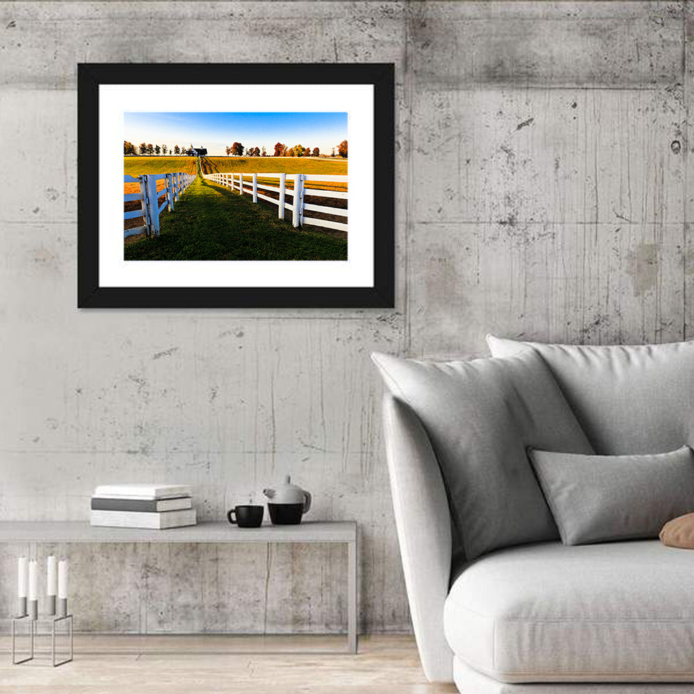 Kentucky Horse Farm at Golden Hour Wall Art in a room, landscape