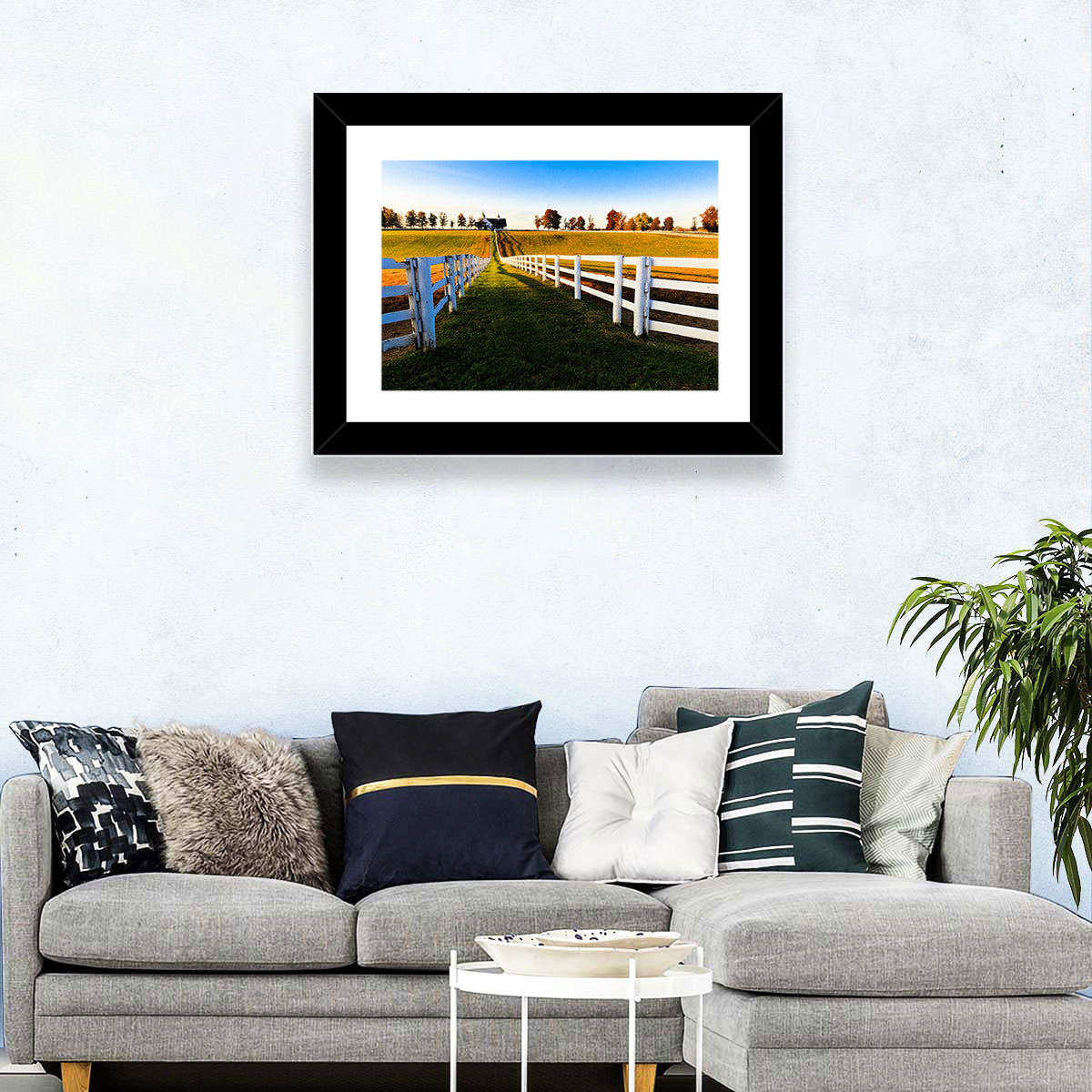 Kentucky Horse Farm at Golden Hour Wall Art in a room, landscape