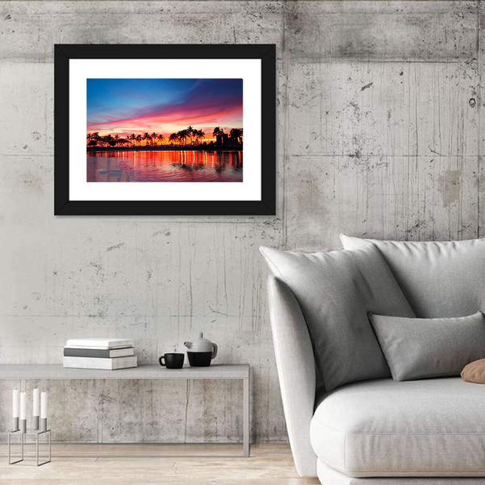 Hawaii Resort Sunset Wall Art in a room, landscape