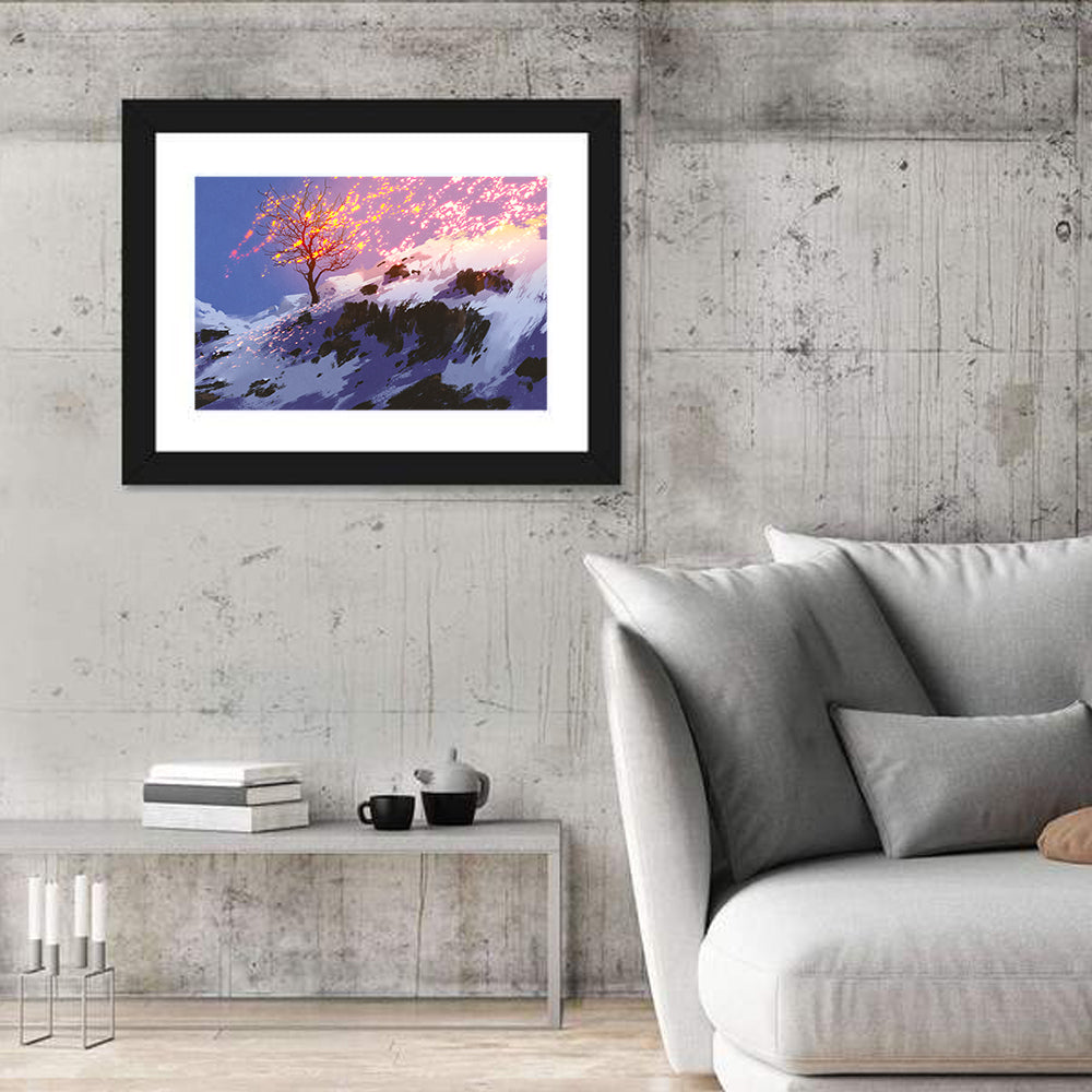 Falling Leaves in Winter Wall Art in a room, landscape