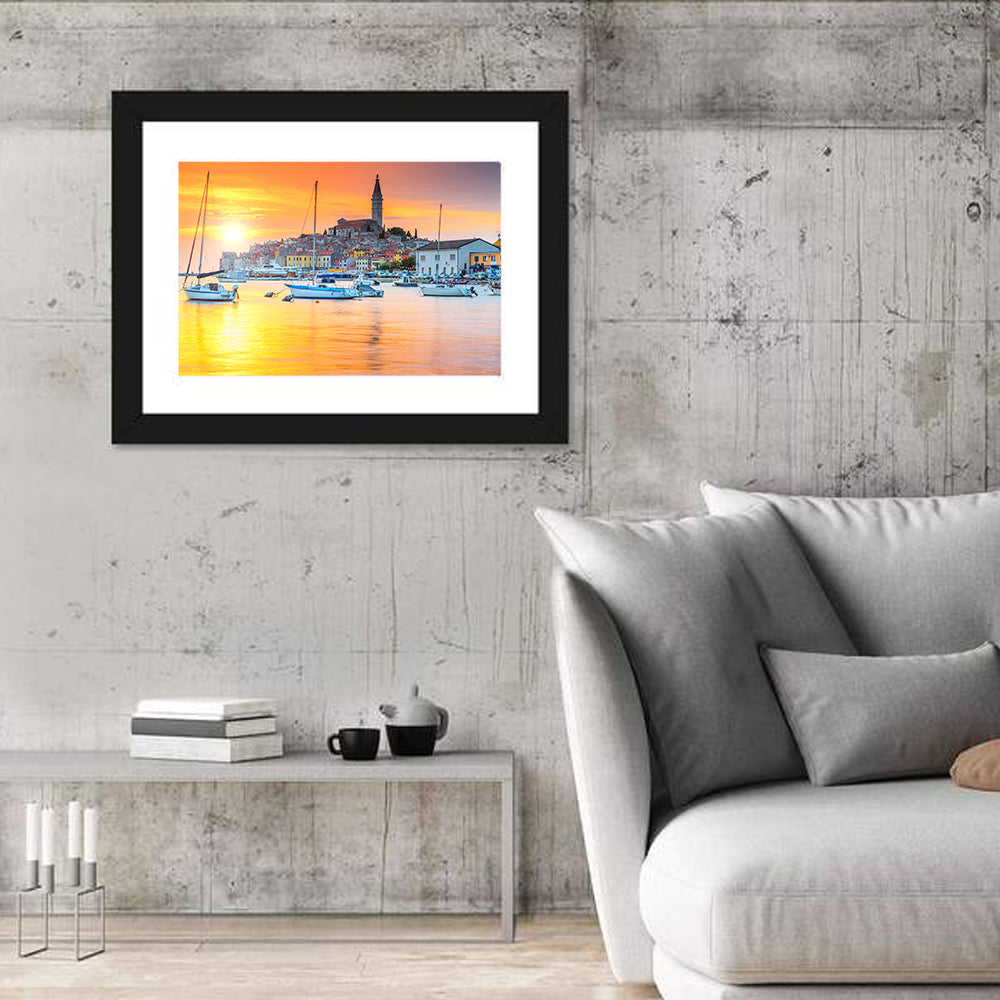 Rovinj Harbor at Sunset Wall Art in a room, landscape
