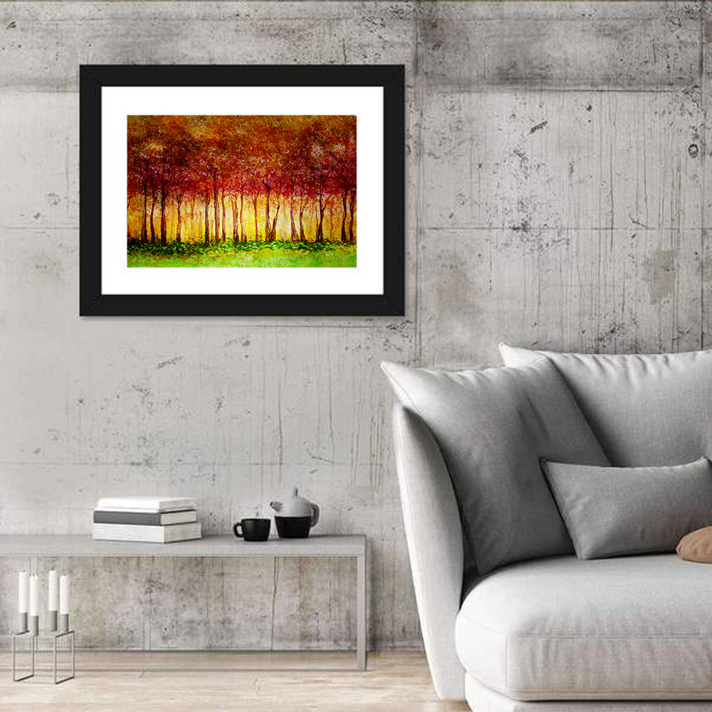 Autumn Tree Row Wall Art in a room, landscape