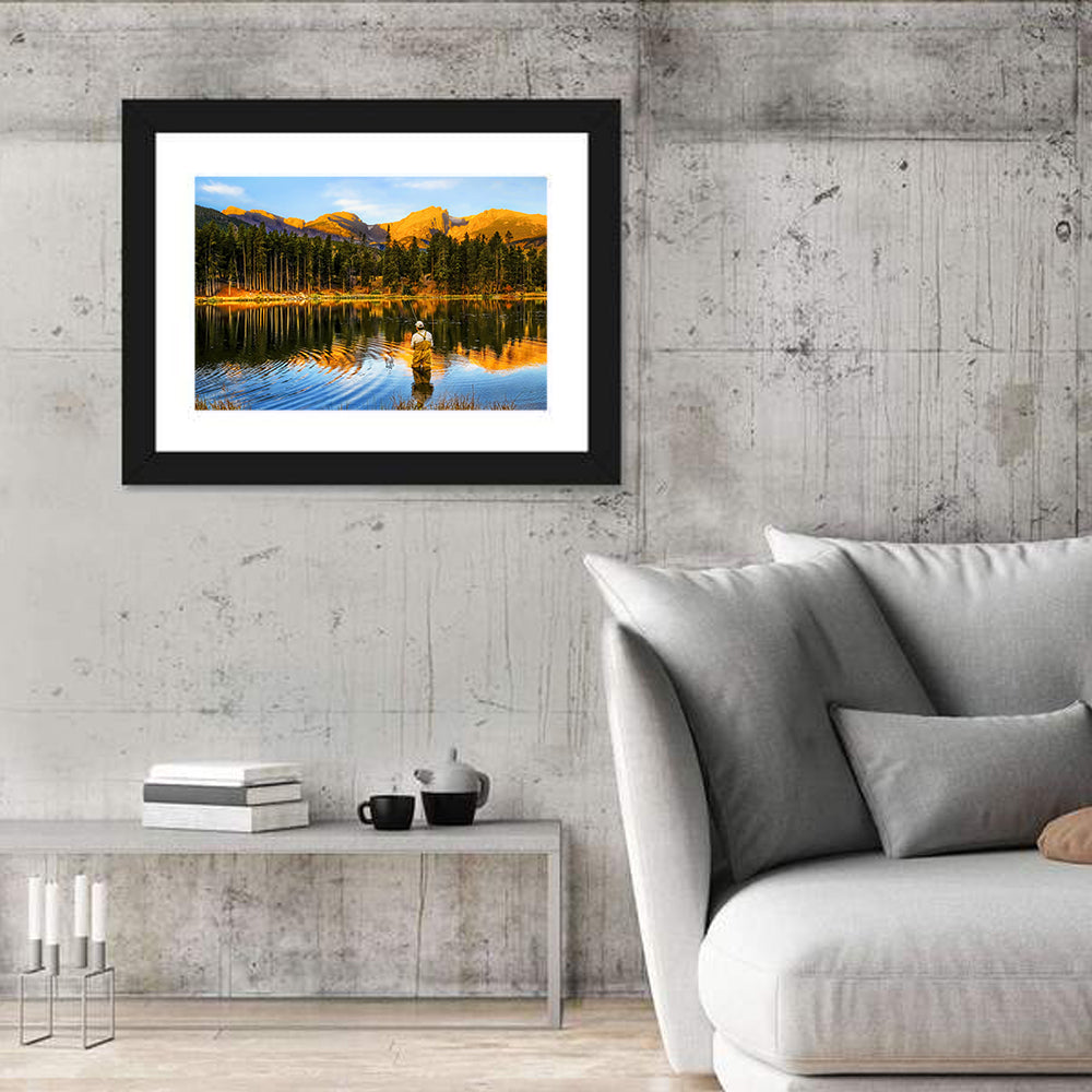 Sunrise Fishing at Sprague Lake Wall Art in a room, landscape