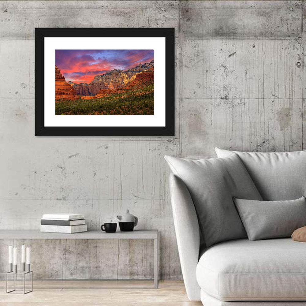 Sedona Red Rocks Sunrise Wall Art in a room, landscape