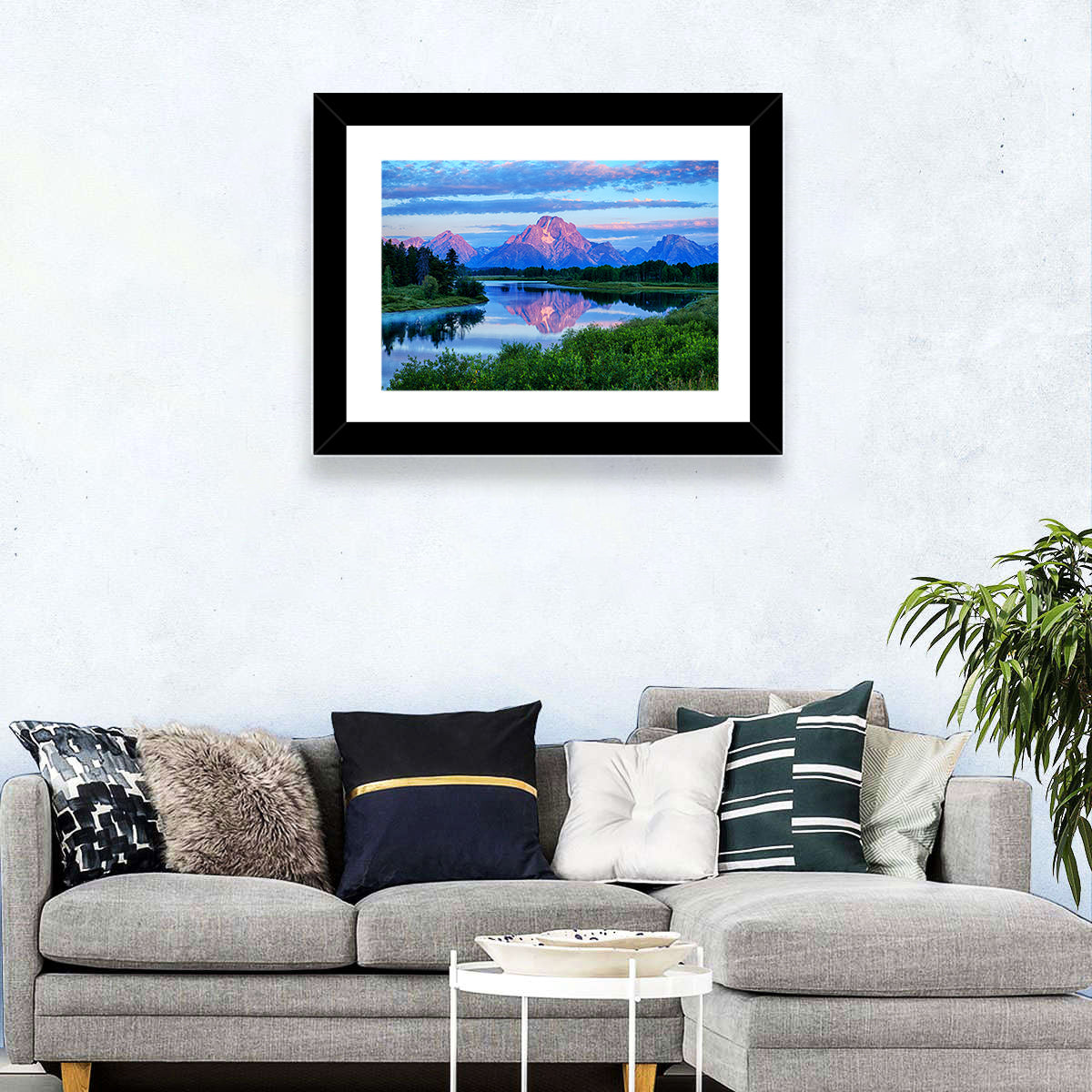Oxbow Bend Dawn Reflection Wall Art in a room, landscape