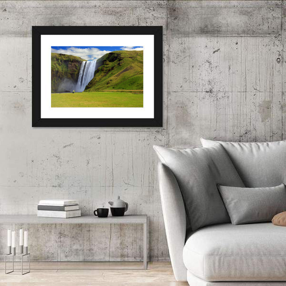 Skógafoss Waterfall Wall Art in a room, landscape
