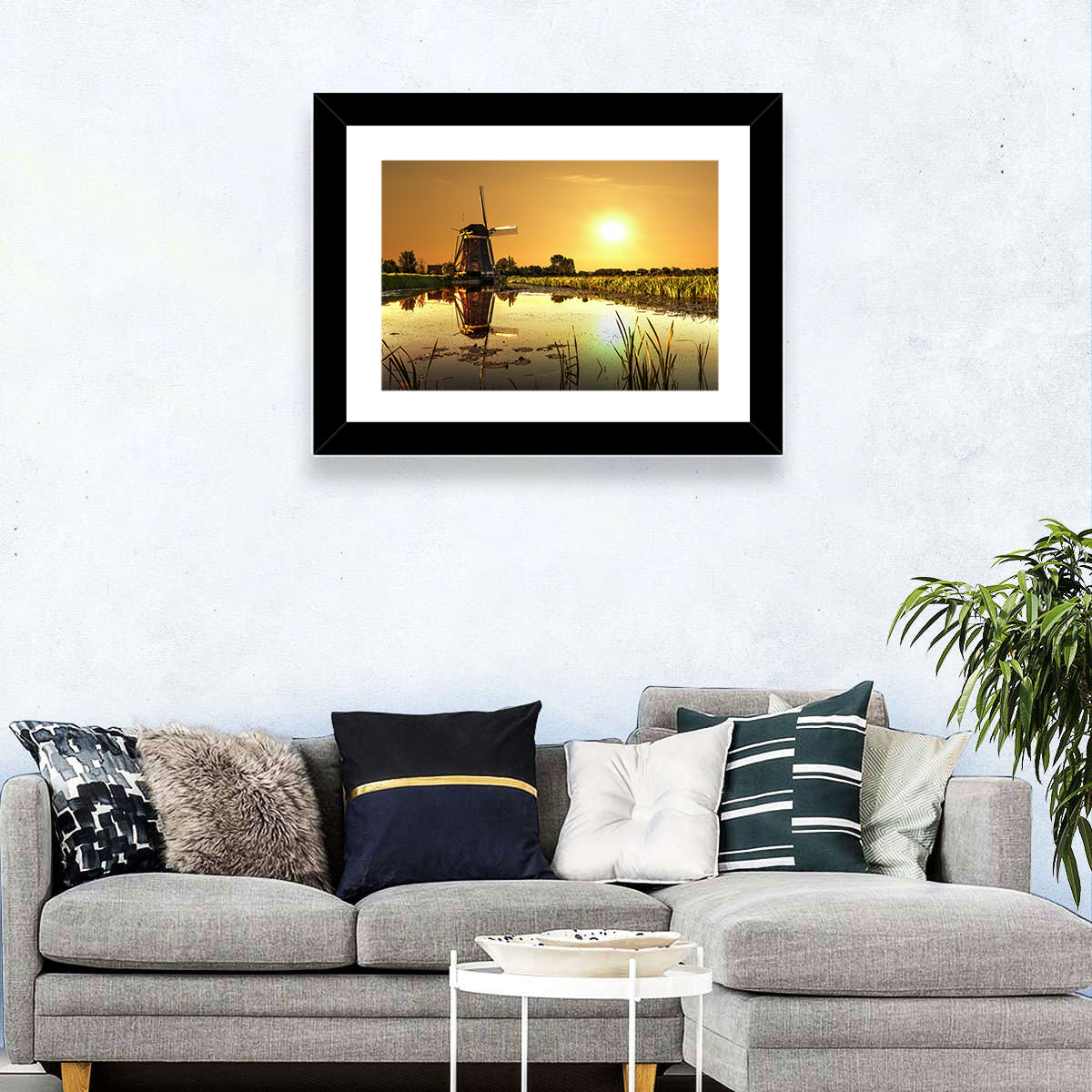 Dutch Windmill at Golden Hour Wall Art in a room, landscape