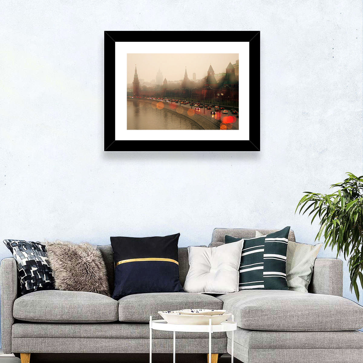 Foggy Moscow Kremlin at Dusk Wall Art in a room, landscape
