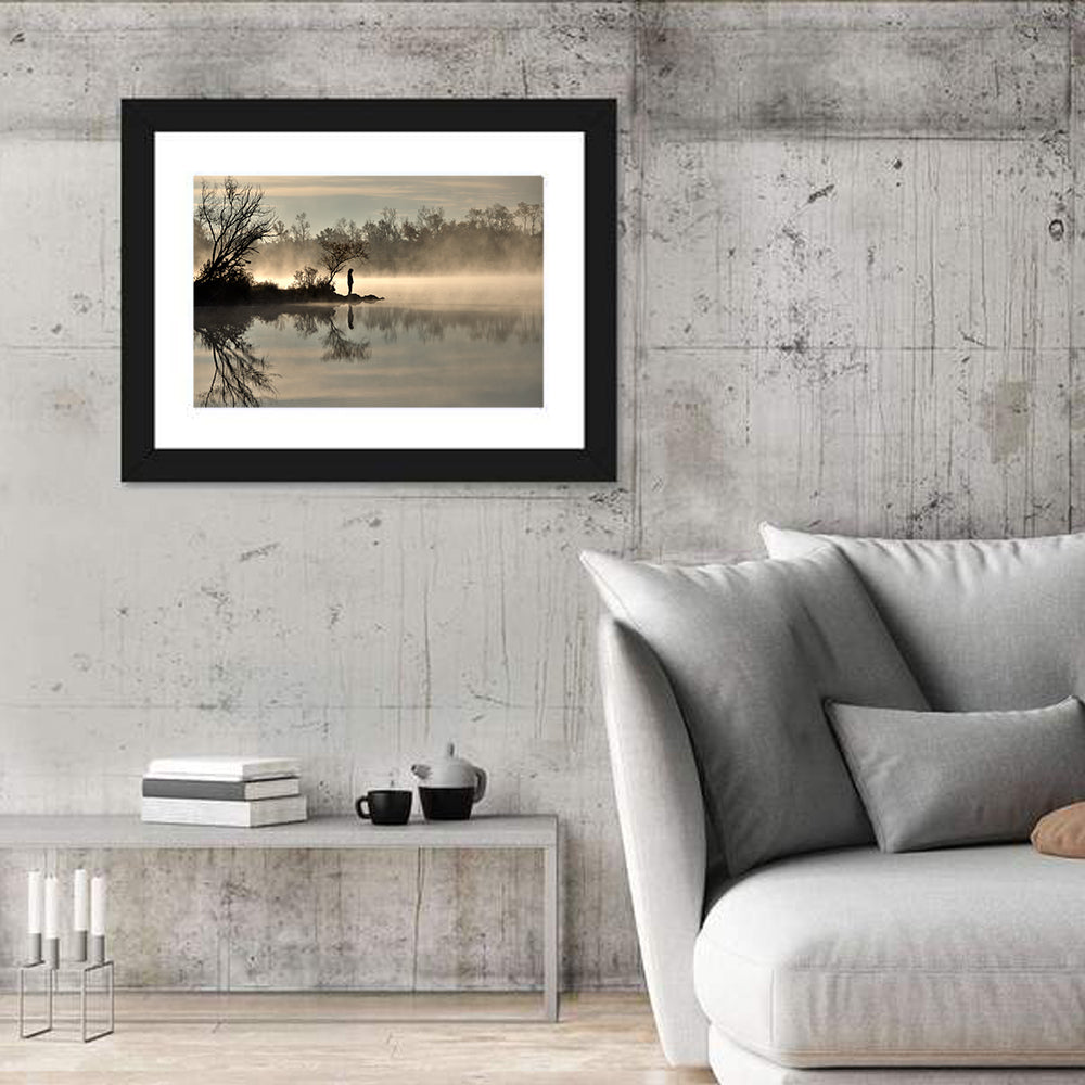 Centennial Lake Mist Wall Art in a room, landscape