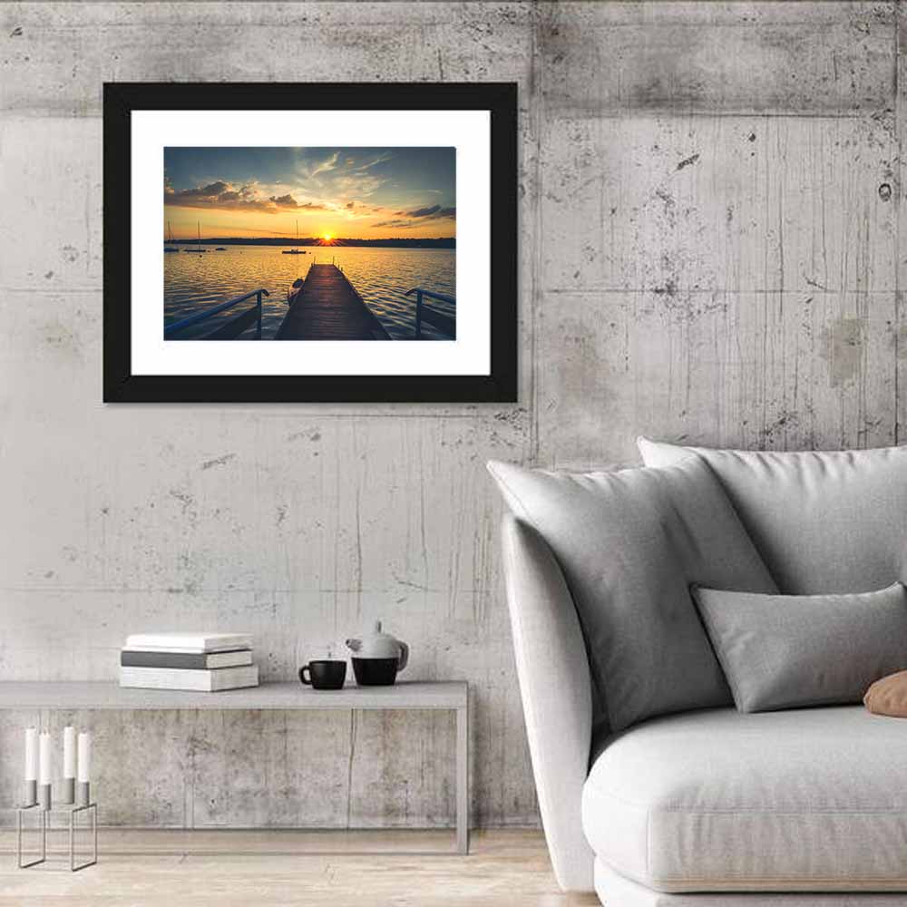 Sunset Pier with Sailboat Wall Art