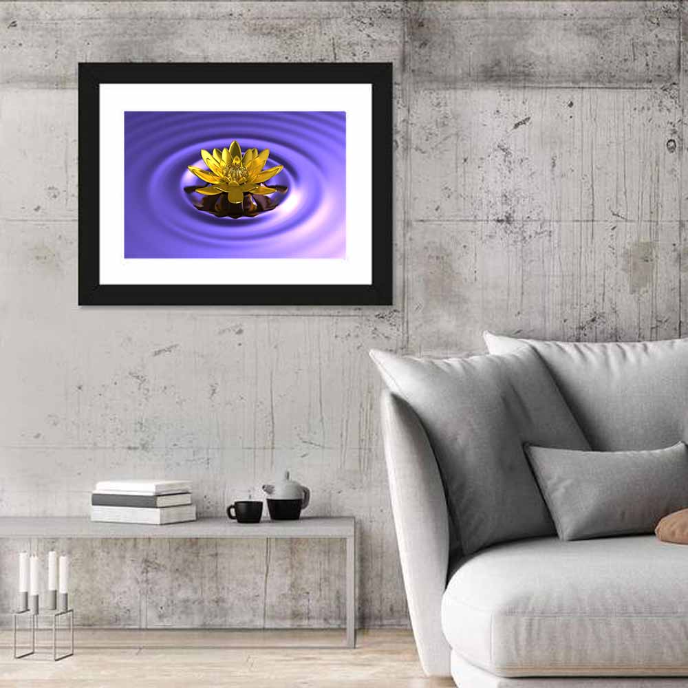 Golden Lotus Over Purple Waves Wall Art