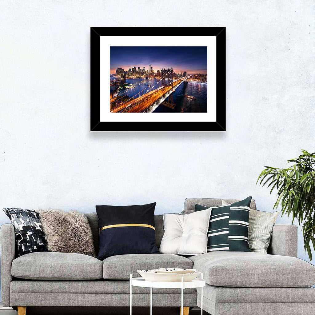 Sunset Over Manhattan Bridges Wall Art