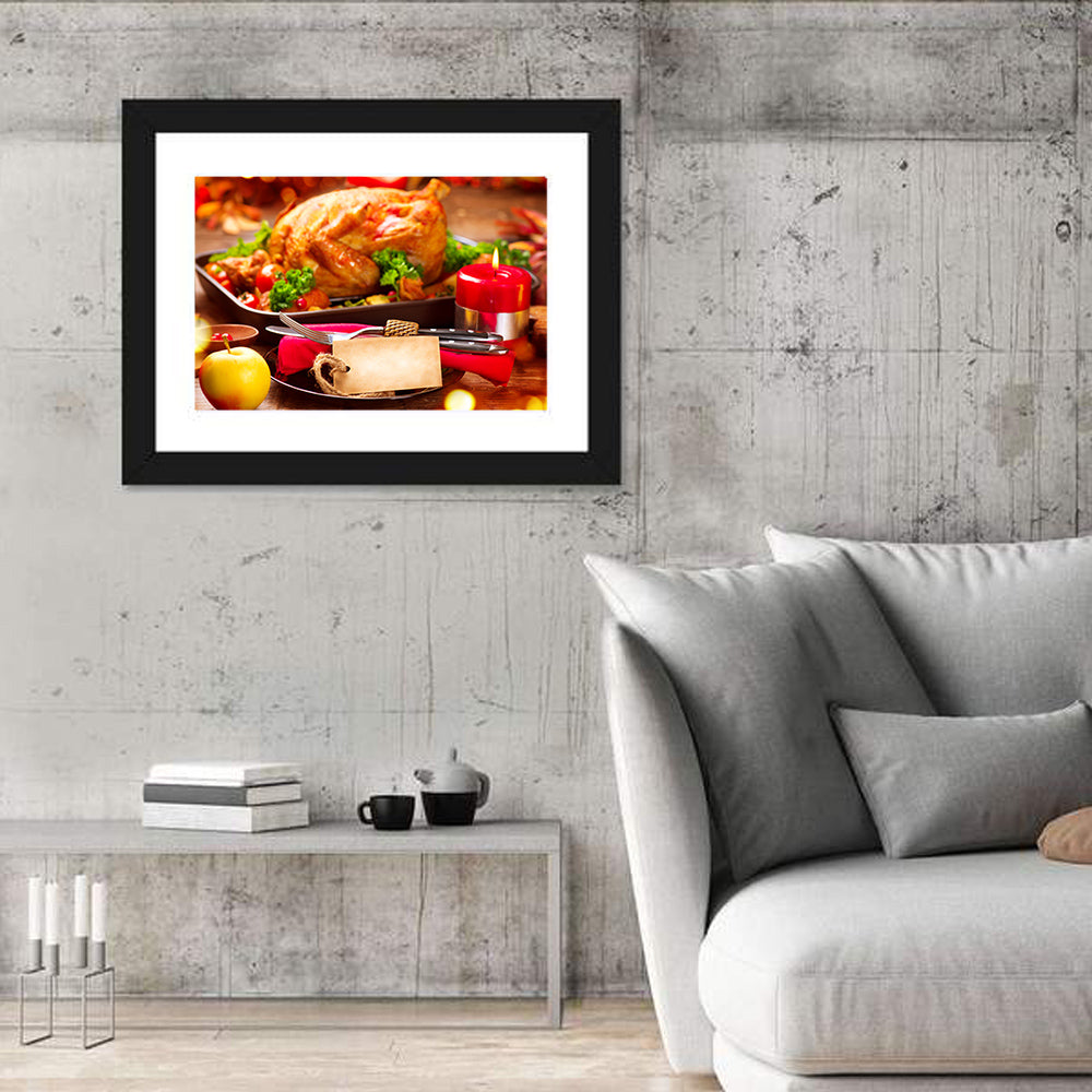Roasted Turkey Holiday Still Life Wall Art in a room, landscape