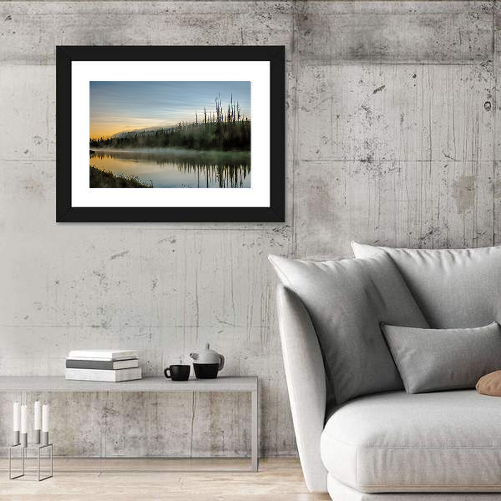 Yellowstone River Morning Mist Wall Art in a room, landscape