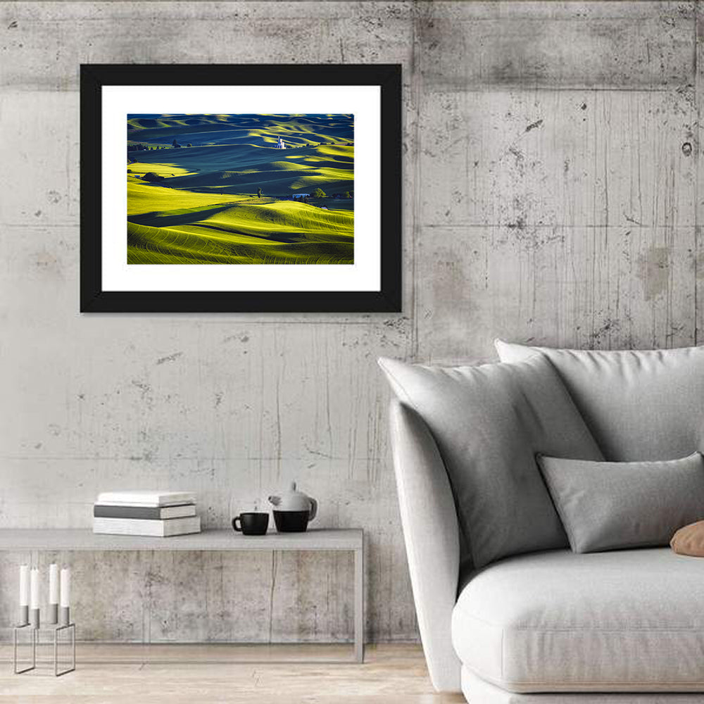 Palouse Hills with Grain Elevator Wall Art in a room, landscape