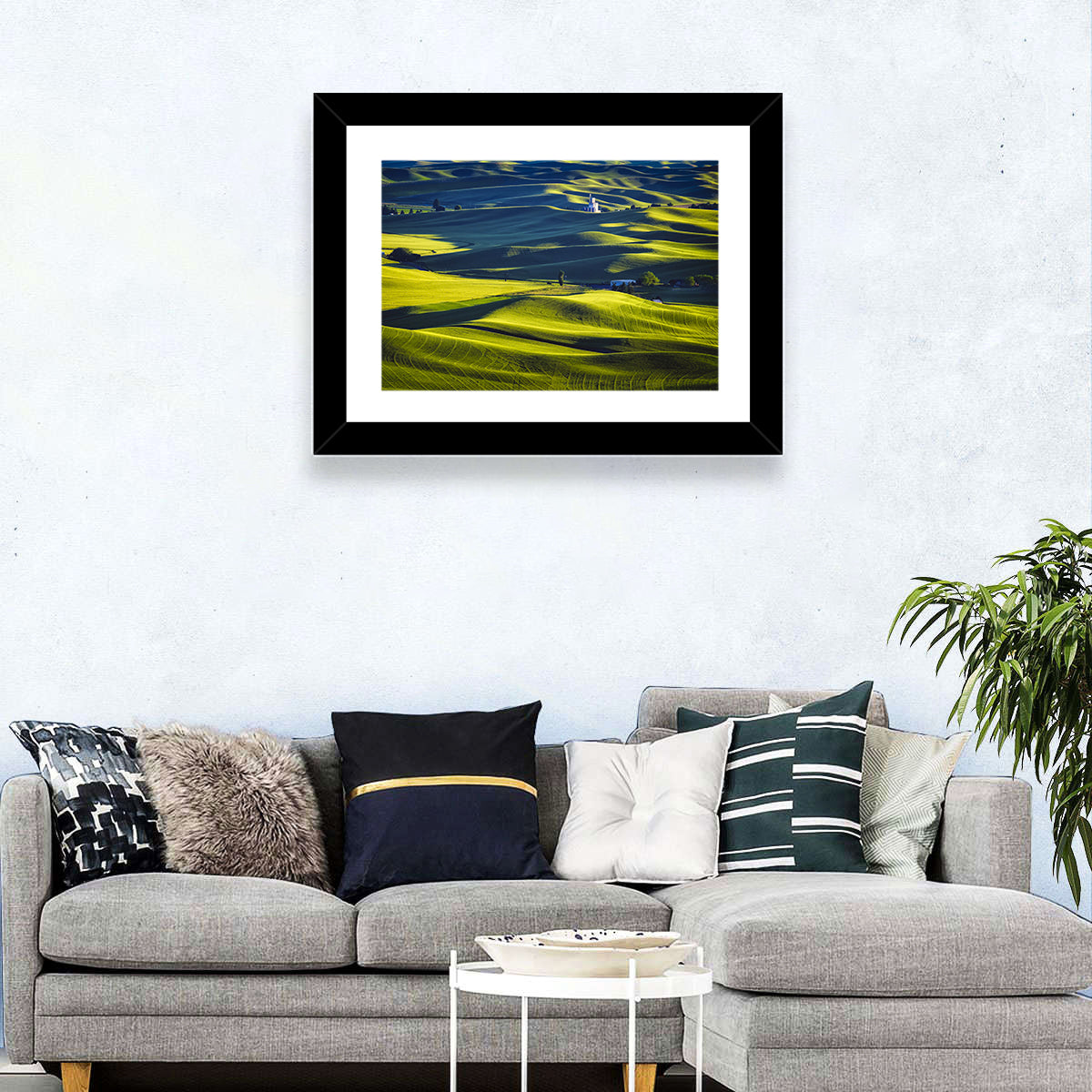 Palouse Hills with Grain Elevator Wall Art in a room, landscape