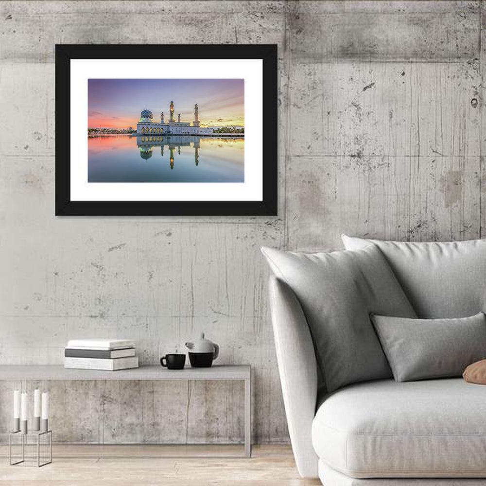 Kota Kinabalu City Mosque at Sunrise Wall Art in a room, landscape