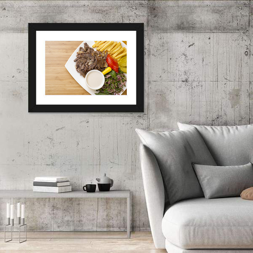 Shawarma and Fries Flat Lay Wall Art in a room, landscape