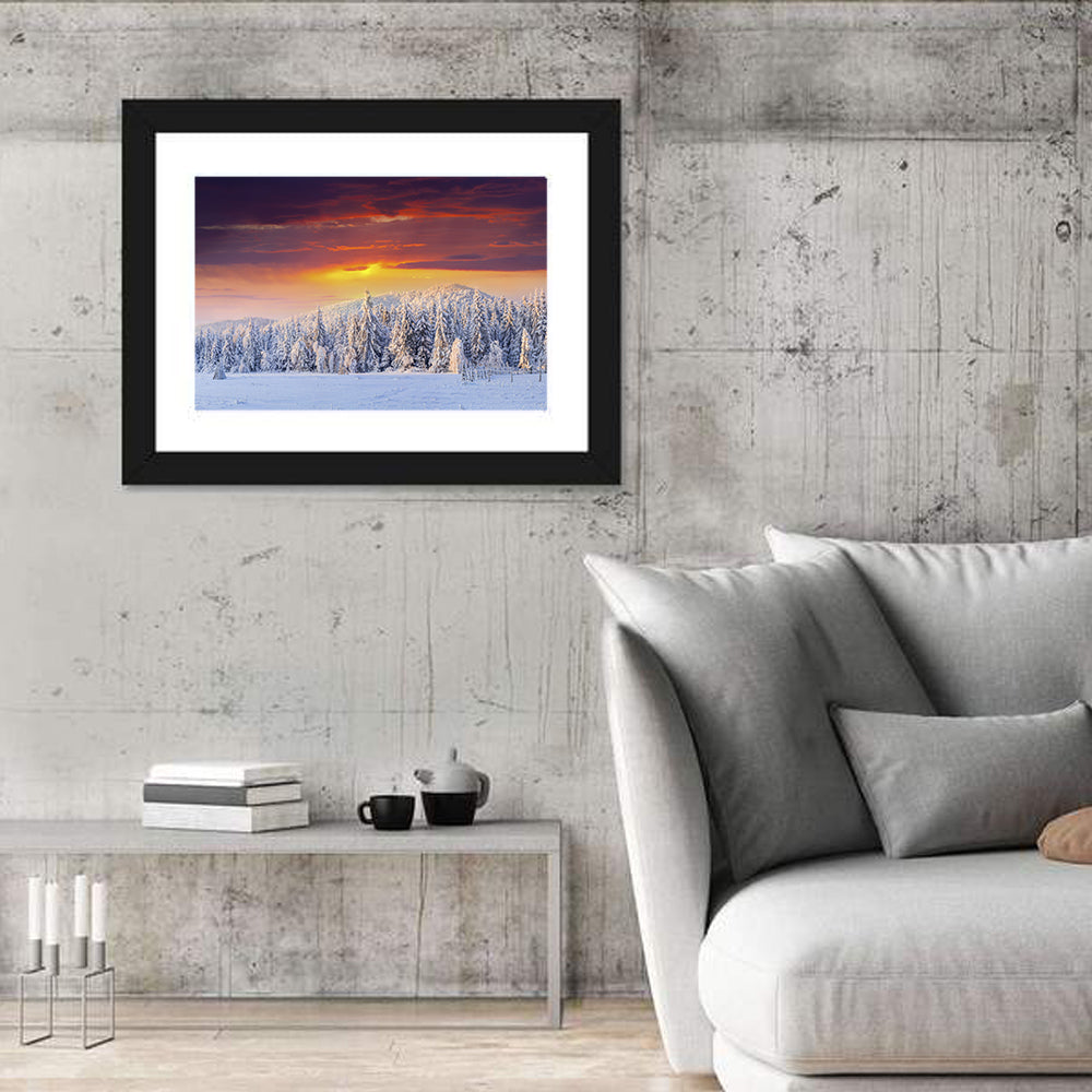 Snowy Forest Sunset Wall Art