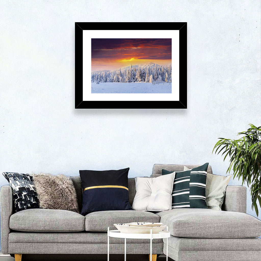 Snowy Forest Sunset Wall Art