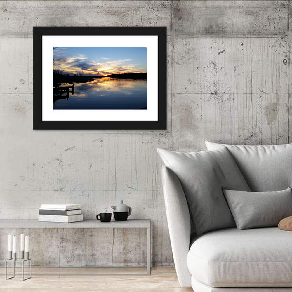 Lake Palestine Pier at Sunset Wall Art in a room, landscape