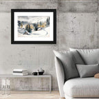Snowy Mountain Village Watercolor Wall Art