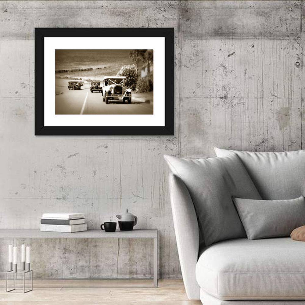 Vintage Wedding Cars Wall Art in a room, landscape