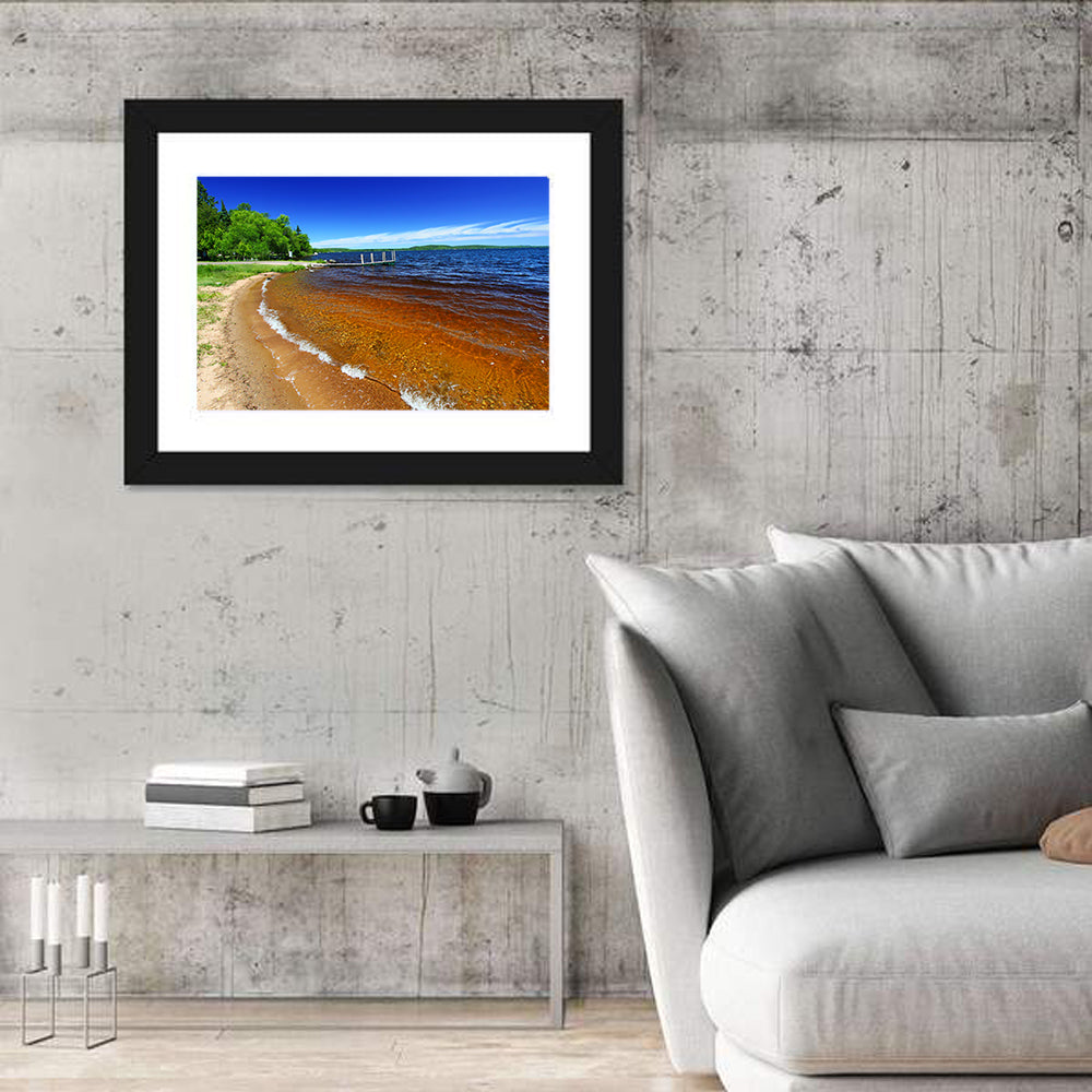 Lake Gogebic Sunny Shoreline Wall Art in a room, landscape