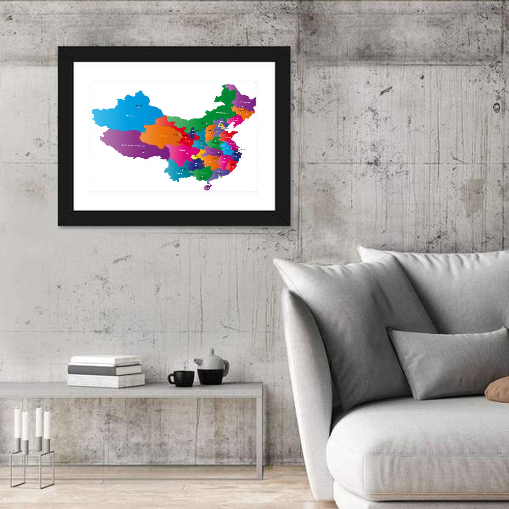 Colorful China Provinces Map Wall Art in a room, landscape