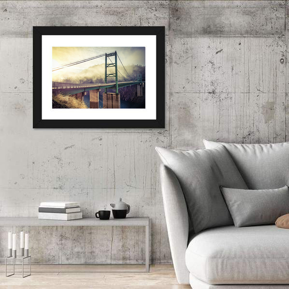 Bridge Over Lake Oroville Wall Art in a room, landscape