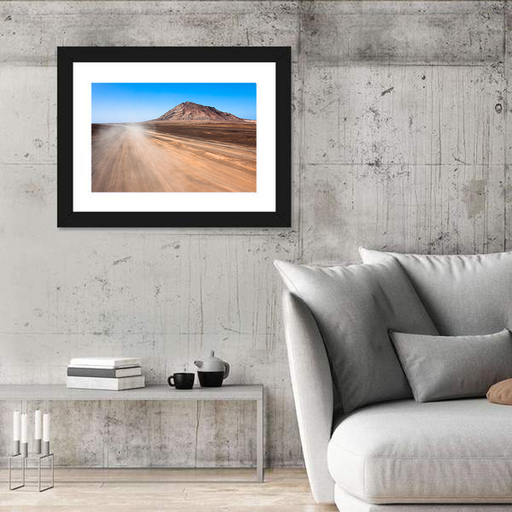 Cabo Verde Crater Road Wall Art in a room, landscape