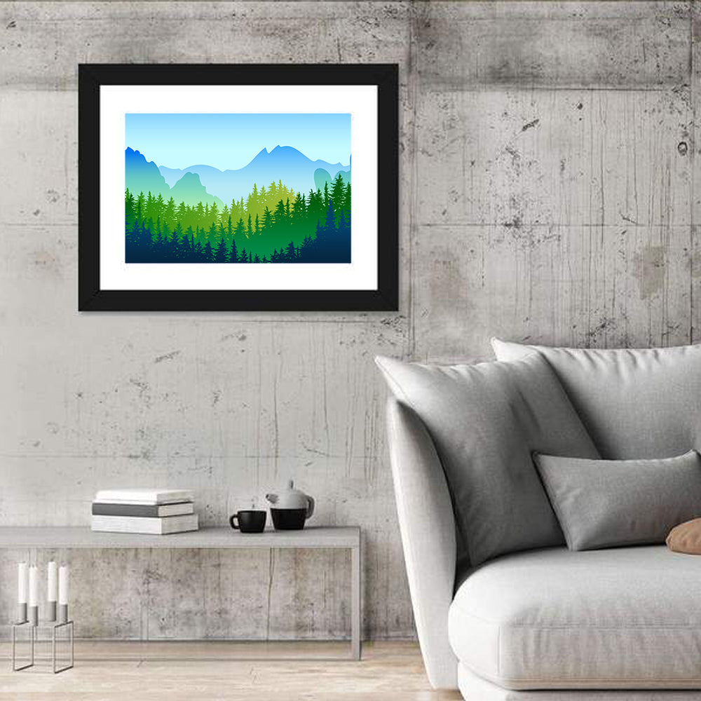 Layered Pine Forest Wall Art in a room, landscape
