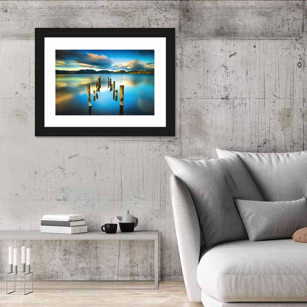Golden Hour Pier on Lake Wall Art