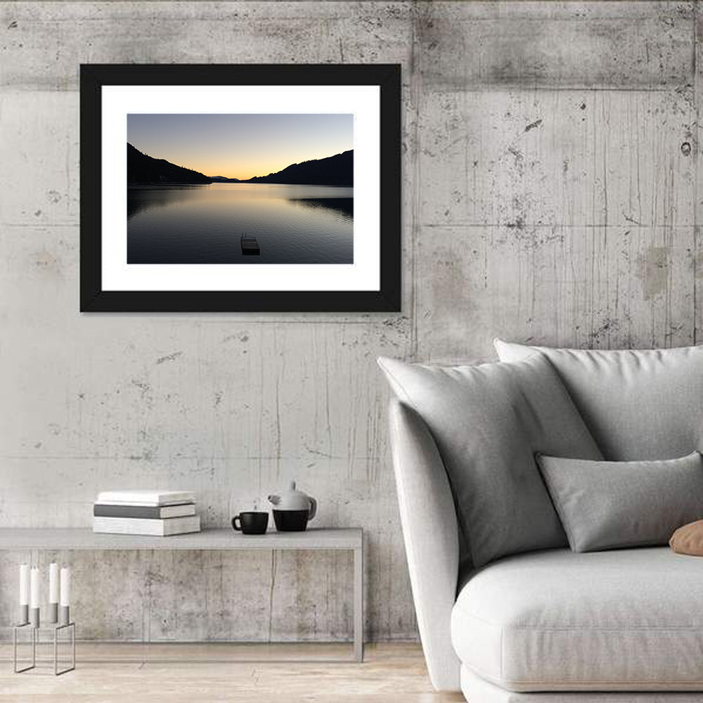 Lake Cushman Dock at Dusk Wall Art in a room, landscape