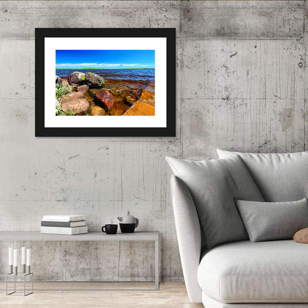 Lake Gogebic Rocky Shoreline Wall Art in a room, landscape